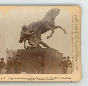 Allegorische Statue Fontanka Brücke St. Petersburg Russland Underwood Stereoview - Bild 1 von 3