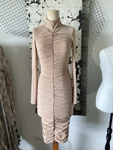 Misha Collection Nude Bodycon Dress. Netted mesh. Ruched. Very stretchy. XS/6 - Picture 1 of 15