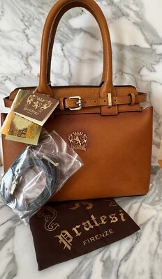 NUEVO CON ETIQUETAS PRATESI FIRENZE Italia Bolso de Cuero Cartera Cierre de Cremallera Coñac NUEVO Foto 1 de 4