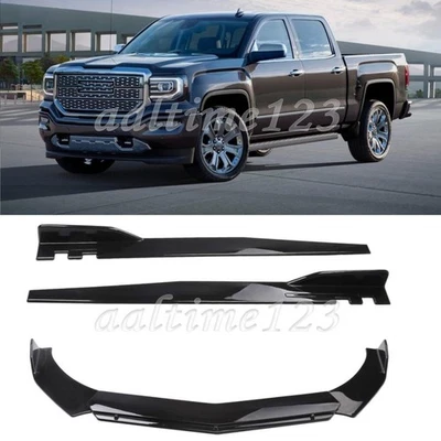 For GMC Sierra 1500 Front Bumper Lip Spoiler Splitter+47" Side Skirt Gloss Black - Image 1 of 4