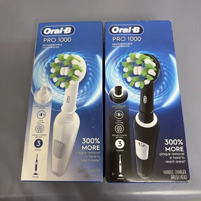 Oral-B Pro 1000 3D Cross Action аккумуляторная зубная щетка лот из двух черный белый - Изображение 1 из 4