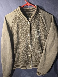 Victorias Secret Pink Varsity Jacket Bomber Jacket Animal Print Rhinestones Larg - Bild 1 von 8
