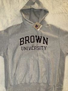 Felpa con cappuccio uomo nuova con etichette Brown University ~ Champion Reverse Weave GRANDE grigio cotone/poliestere - Foto 1 di 9