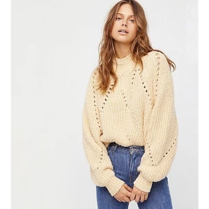 Free People Timbers Pullover Beige Cropped Boxy Mock Neck Gr. Medium - Bild 1 von 14