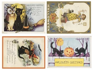 12 Halloween Postcards Reproduction VTG Antique Junk Journal Ephemera Tags - Picture 1 of 3