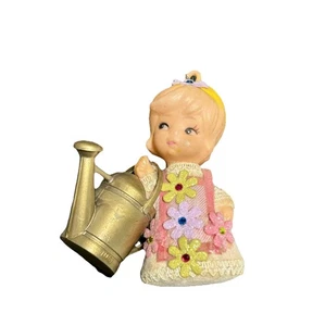 Vintage  blow mold flower girl with watering bucket Christmas ornament - Picture 1 of 8