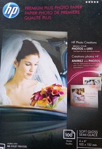 HP PREMIUM PLUS PHOTO PAPER 4X6"  Semi-GLOSS pack of 100 sheets NEW - Picture 1 of 6