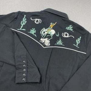 Roper Shirt Mens 2XL Black Long Sleeve Embroidered Western Cowboy Smile Pockets - Picture 1 of 8