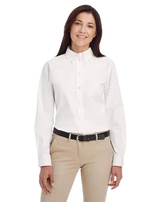 Harriton Button Up Long Sleeve Women's Darted Oxford Shirt White Size XL - Image 1 of 4