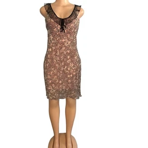 Max Studio Damen Y2K Seidenkleid rosa Blumenmuster mit schwarzer Spitze Größe XS - Bild 1 von 11