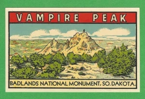 VINTAGE ORIGINAL 1946 GOLDFARB "VAMPIRE PEAK" SOUTH DAKOTA TRAVEL DECAL ART - Picture 1 of 2