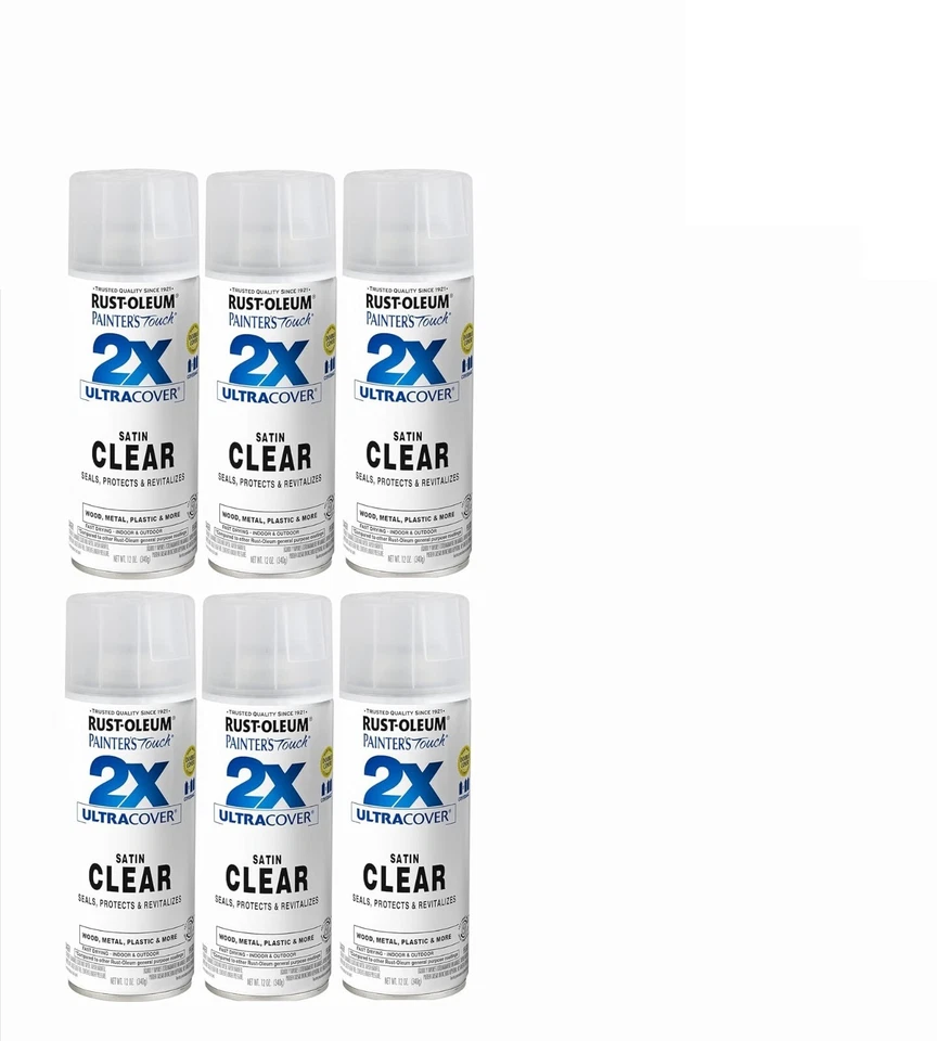 (6) RUSTOLEUM 346952 ULTRA COVER 2X Satin Clear Spray Paint  12 oz cans - Image 1 of 4