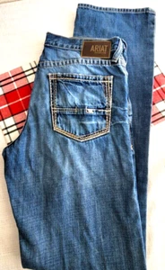 Ariat Jeans M4 Gulch Boundary Boot Size 34x 38 Mens Tall Distressed Denim - Picture 1 of 9