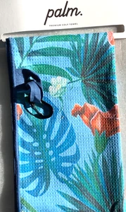 PALM  GOLF  BARRELS & BIRDIES BLUE FLORAL  14 x 36 WAFFLE KNIT  GOLF TOWEL   C14 - Picture 1 of 2