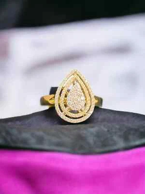 Pave 0,51 Cts Ronde Brillante Taille Diamants Fiançailles Bague en 14K Or jaune - Photo 1/4