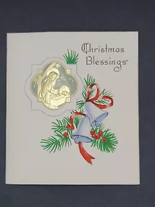 Vintage 1950's Religious Christmas Card Featuring Metal Decoration Stanley USA - Picture 1 of 11