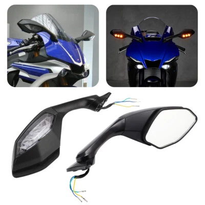 Rear View Mirrors LED Turn Signals For Yamaha YZF R1 2015-2024 YZF R6 2017-2022 - Imagem 1 de 4