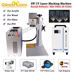 Máquina de marcado láser UV UV JPT 3W 355 3E grabadora láser UV y enfriador S&A CWUL-05 - Imagen 1 de 11