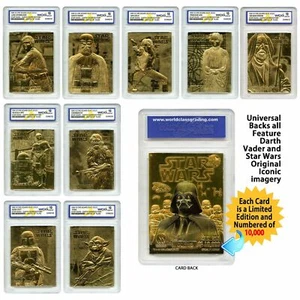 (9) STAR WARS 23KT GOLD CARD WCG GEM MT 10 COMPLETE SET! LEIA/LUKE/YODA/SOLO! - Picture 1 of 11