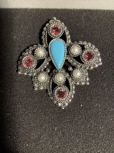 Vintage 1970's Sarah Coventry Turquoise and Pearl Brooch Pin or Pendant 2.5” - Picture 1 of 4