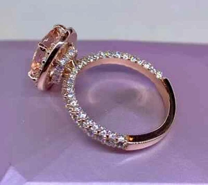 2Ct Oval Cut Lab-Created Morganite Engagement Ring 14K Rose Gold Plated Silver - Picture 1 of 8