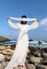 Summer Beach Dress Chiffon Women Long Sleeve V-neck With Cape High Waist Dress