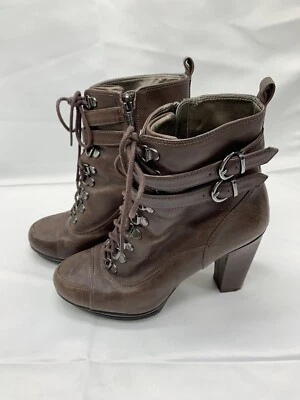 Kenneth Cole Reaction Boots Lead Actress W Sz 6.5 M Brown Leather 3 1/2 in Herl - Image 1 of 4
