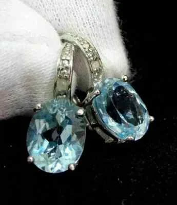 2Ct Oval Cut Lab Created Aquamarine Women's Dangle Earring 14K White Gold Plated - Image 1 of 4
