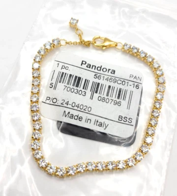 Authentic PANDORA 14k Gold Sparkling Crystals Tennis Bracelet 561469C01-18(7.1") - Image 1 of 4