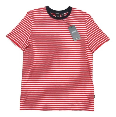 Hugo Boss Black Label Red/White Tiburt Linen Cotton Striped Crew-Neck T-Shirt - Image 1 of 3