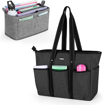 Damero Teacher Bag with Felt Insert Tote Organizer, Black  - Image 1 of 4