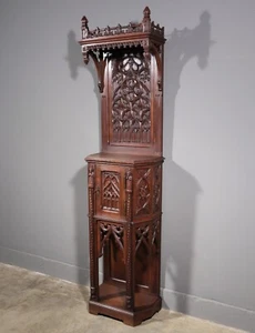 88" Tall Antique French Walnut Gothic Cabinet/Cupboard/Display Stand/Pedestal - Picture 1 of 19