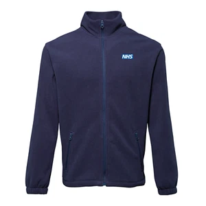 Individuelle Gesundheits-Fleecejacke personalisiertes Logo marineblau durchgehender Reißverschluss warm bequem - Bild 1 von 1