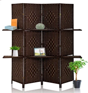 Divider Room Panel, 4 Panel 6 Ft Folding Privacy Screens with 2 Display Shelves - Picture 1 of 12