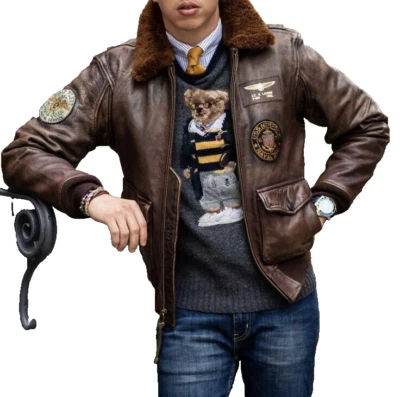 men's RAF Bomber Aviator Genuine Real Leather Jacket Poilot Flying Coat - Image 1 of 4