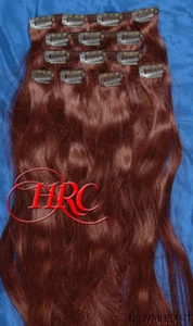HAIR EXTENSIONS REMY 14 CLIP 24 "X 28" HQ AUBURN 100% HUMAN CLIP ON - Picture 1 of 2