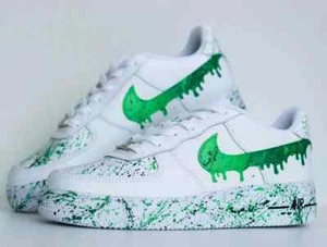 Air Force 1 Low Custom Mens White Shoes, Explosion Slime Green Hues Splatter - Picture 1 of 22