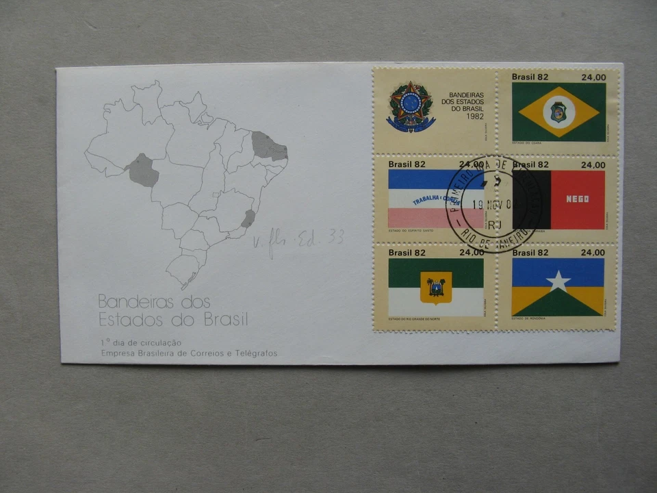 BRAZIL / BRASIL, cover FDC 1982, block of 6 flags - Image 1 of 1