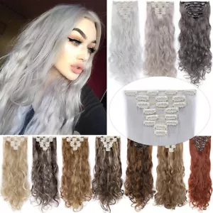 8 piezas de extensiones de cabello rizado recto para mujer con clip natural de cabeza completa - Imagen 1 de 45