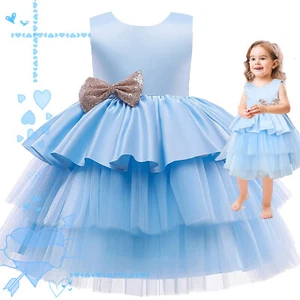 Girls Flower Bridesmaid Dress Baby Kids Princess Party Bow Wedding Tutu Dresses - Picture 1 of 13