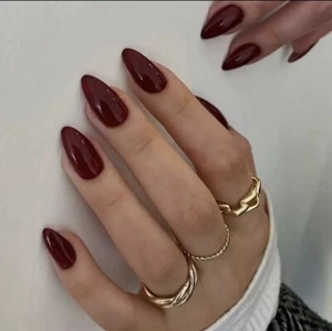 24pcs Wine Red False Nails, Medium Almond Full Cover Acrylic Press On Nails - Picture 1 of 7