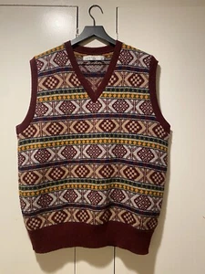 VTG 80s Jantzen Wool V Neck Sweater Vest Geometric Multicolor Men's XL Made USA - Picture 1 of 4