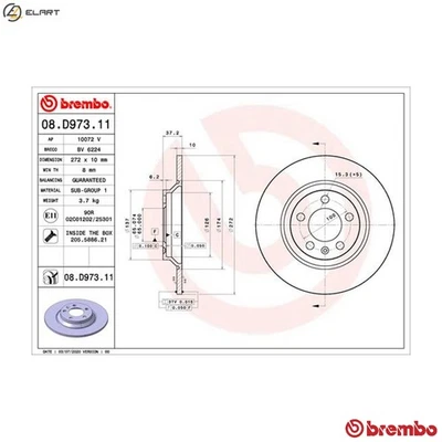 2x BRAKE DISC 08.D973.11 FOR VW AUDI CHZJ/DKJA/DKRF/DUSA/DXUA/DKLA/DUSB 1.0L - Image 1 of 4