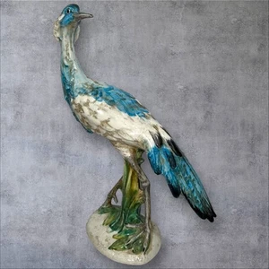 VINTAGE 18” ITALIAN CERAMIC BLUE CRANE STATUE - READ - Picture 1 of 14