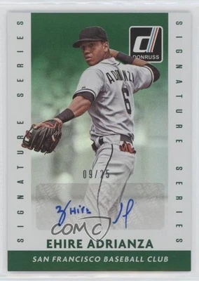 2015 Panini Donruss Signature Series Green /25 Ehire Adrianza #62 Auto - Image 1 of 2