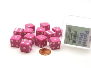 Pack of 12 D6 16mm Pastel Dice in Display Storage Case - Pink with White - Picture 1 of 1