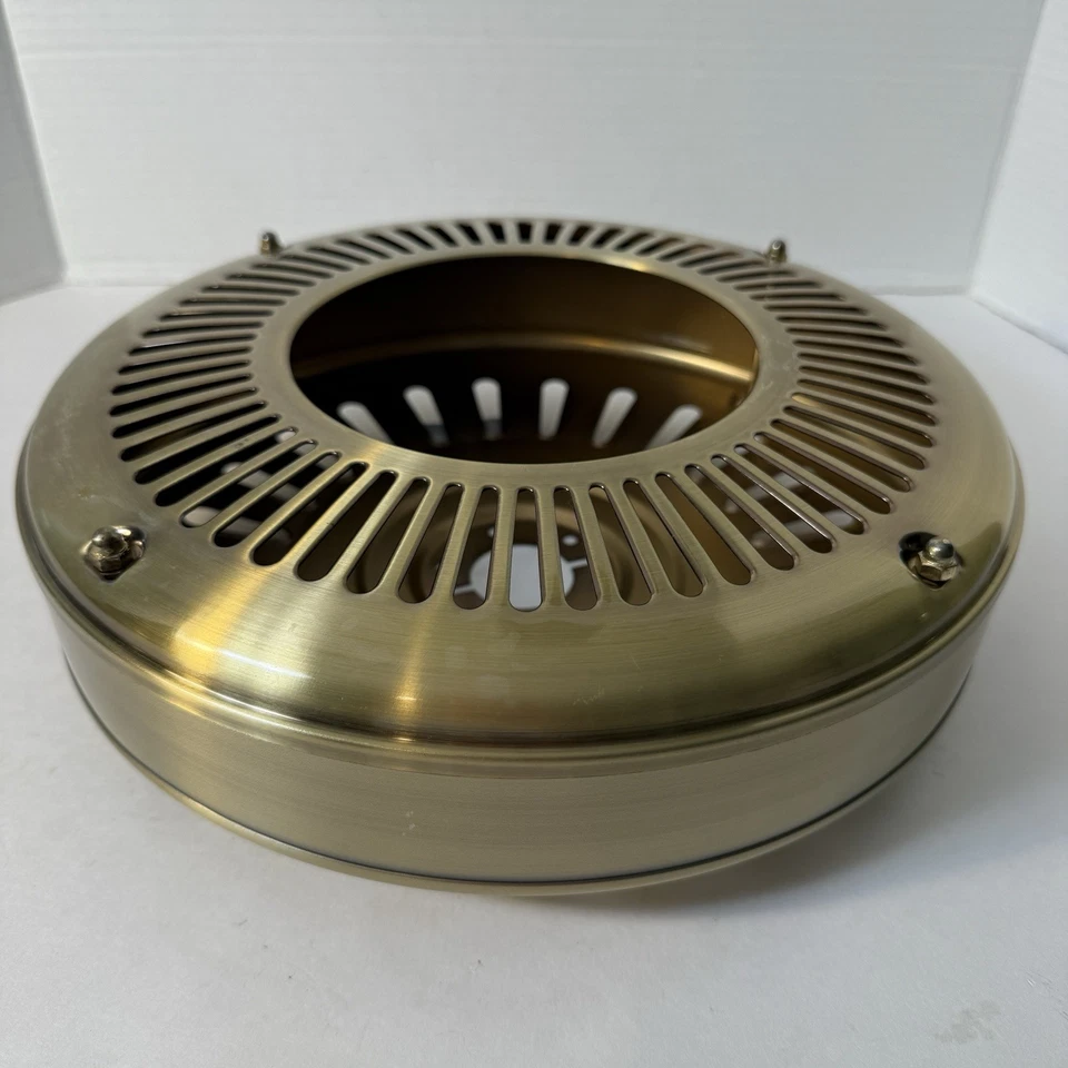 VTG Antique Brass Tone Ceiling Fan Motor Housing Cover Canopy 2 Pieces W/ Screws - Image 1 of 4
