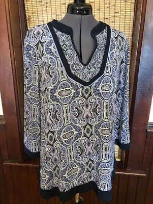 Blusa túnica Dana Buchman púrpura cachemira manga 3/4 para mujer talla mediana Foto 1 de 2