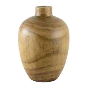 12" Mid-Tone Brown Wood Finish Decorative Indoor Tabletop Vase,decoration - Picture 1 of 8