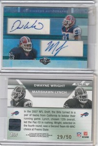 2007 Topps football co-signers wright/lynch #rsca-wl # 29/50 nr. mint or better